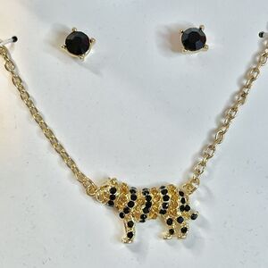 Charter Club Rhinestone Tiger Necklace & Black Stud Earrings